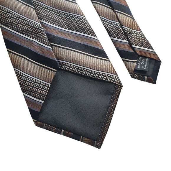 Vintage Striped Men Necktie Platinum Designs Brown Black Office Work Accessory - Picture 5 of 5
